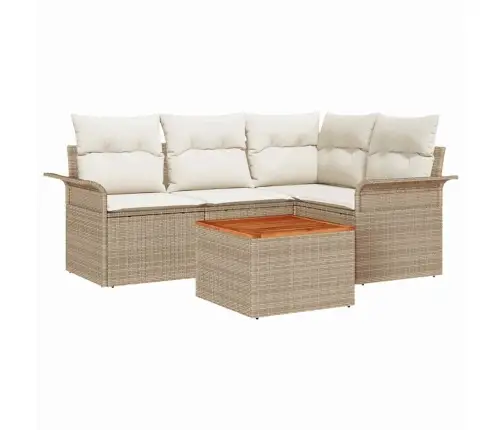 5 Daļu Dārza Dīvānu Komplekts Ar Bēšiem Spilveniem No Poliratanā Un Akācijas Koka Vidaxl