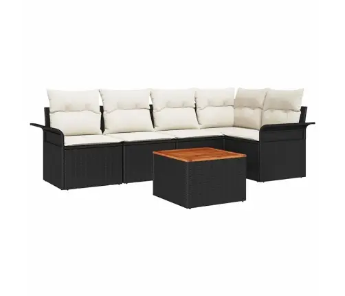 6 Daļu Dārza Dīvānu Komplekts Ar Spilveniem Melna Poli Rotangpalma Akācija Vidaxl