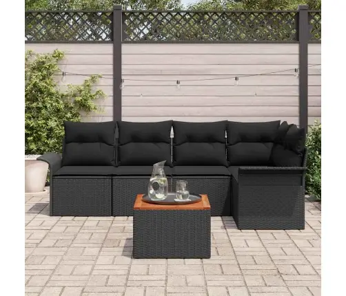 Sodo Sofų Rinkinys Su Saugykla 6 Pcs Juoda Poliratanas