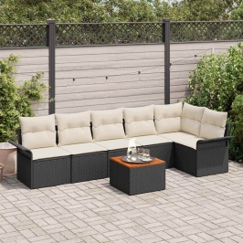 Sodo Sofų Rinkinys Su Pagalve Su Pagalve 7 Pcs Juoda Ir Kreminė