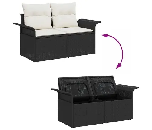 Sodo Sofų Rinkinys Su Pagalve Su Pagalve 7 Pcs Juoda Ir Kreminė