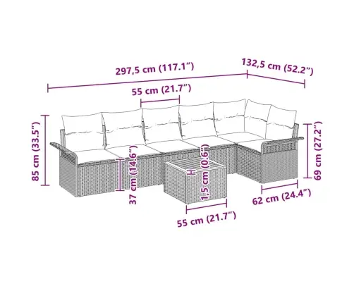 Sodo Sofų Rinkinys Su Pagalve Su Pagalve 7 Pcs Juoda Ir Kreminė