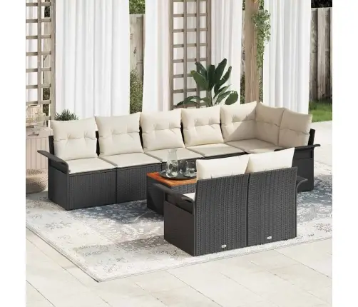 Sodo Sofų Rinkinys Su Pagalve Su Pagalve 9 Pcs Juoda Ir Kreminė