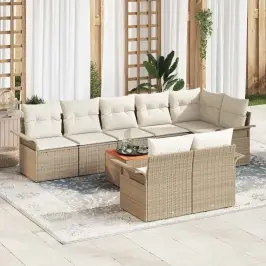 Dārza Dīvānu Komplekts Ar Spilvenu 9 Pcs Bēšs Un Krēms Vidaxl