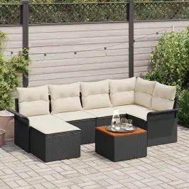 Dārza Dīvānu Komplekts Ar Spilvenu 7 Pcs Melns Un Krēmkrāsa Vidaxl