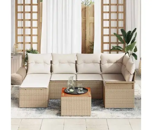 Sodo Sofų Rinkinys Su Pagalve 7 Pcs Bežinė Ir Kreminė