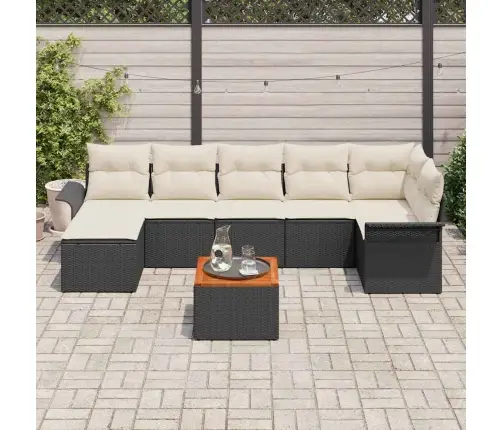 8 Gabalu Dārza Dīvānu Komplekts Ar Spilveniem, Melns, Poli Rotangpalma, Akācijas Koks Vidaxl