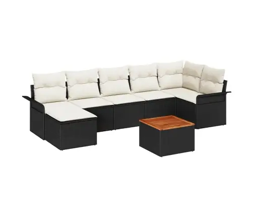 8 Gabalu Dārza Dīvānu Komplekts Ar Spilveniem, Melns, Poli Rotangpalma, Akācijas Koks Vidaxl