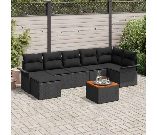 Sodo Sofų Rinkinys Su Saugykla 8 Pcs Juoda Poliratanas