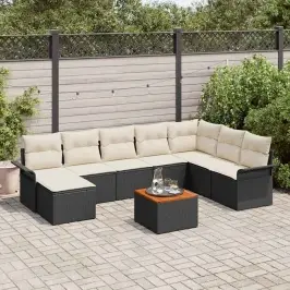 Dārza Dīvānu Komplekts Ar Spilvenu 9 Pcs Melns Un Krēmkrāsa Vidaxl