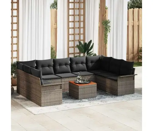 Sodo Sofų Rinkinys Su Pagalve Su Saugykla 10 Pcs Pilka