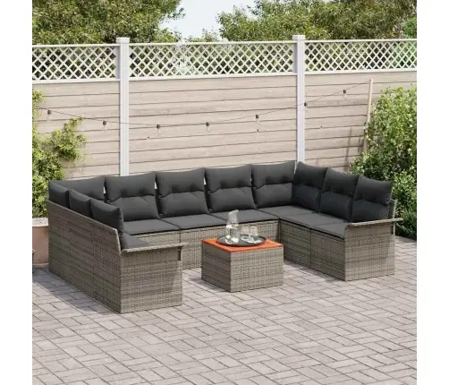 Sodo Sofų Rinkinys Su Pagalve Su Saugykla 10 Pcs Pilka