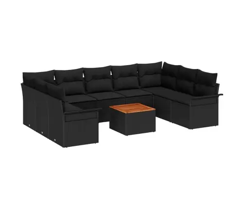 10 Daļu Dārza Dīvānu Komplekts Ar Spilveniem Melns Polietilēna Rotangpalma Akācija Vidaxl