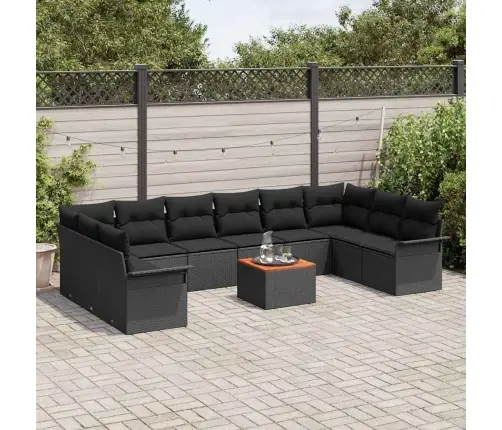 11 Gabalu Dārza Dīvānu Komplekts Ar Spilveniem Melns Poli Rotangpalma Vidaxl