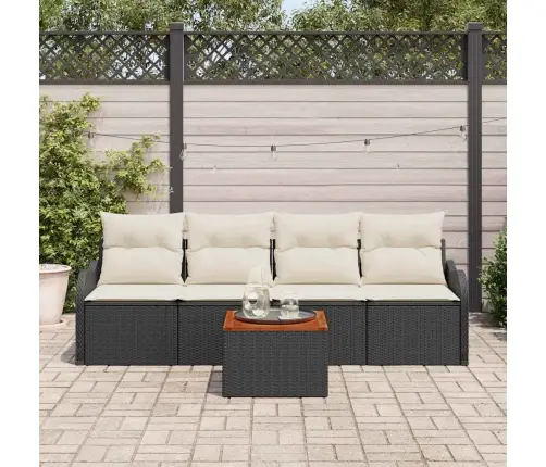 5 Daļu Dārza Dīvānu Komplekts Ar Spilveniem Melnā Polira Rotangpalmas Vidaxl