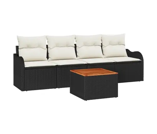 5 Daļu Dārza Dīvānu Komplekts Ar Spilveniem Melnā Polira Rotangpalmas Vidaxl