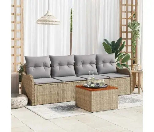 5 Gab. Dārza Dīvānu Komplekts Ar Spilveniem Bēšs Poli Rotangpalma Akācija Vidaxl