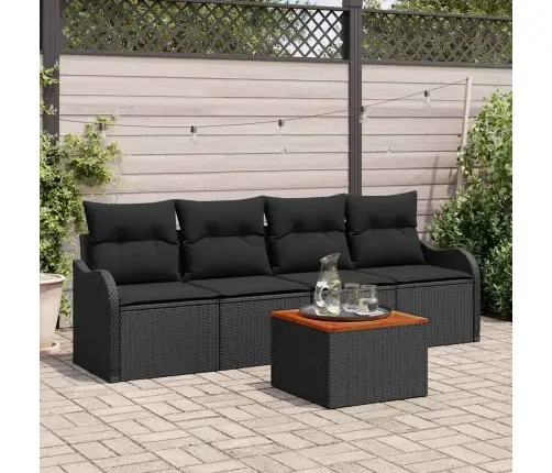 5 Gabalu Dārza Dīvānu Komplekts Ar Spilveniem Melns Poli Rotangpalmas Akācija Vidaxl