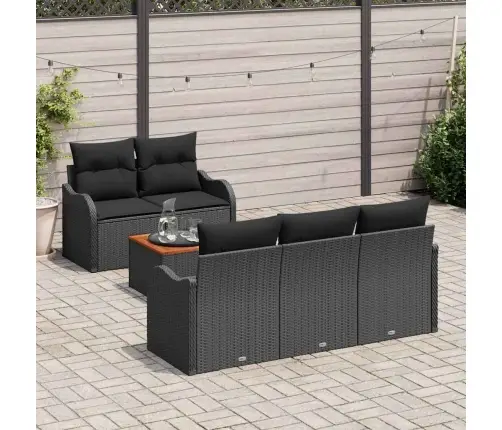 6 Gabalu Dārza Dīvānu Komplekts Ar Spilveniem Melnā Polietilēna Rotangpalmas Akācijas Vidaxl