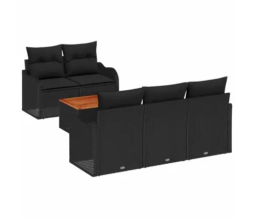 6 Gabalu Dārza Dīvānu Komplekts Ar Spilveniem Melnā Polietilēna Rotangpalmas Akācijas Vidaxl