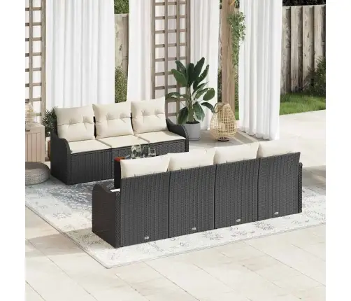 Dārza Dīvānu Komplekts 8 Pcs Melns, Balts Liels Rotangpalma Vidaxl