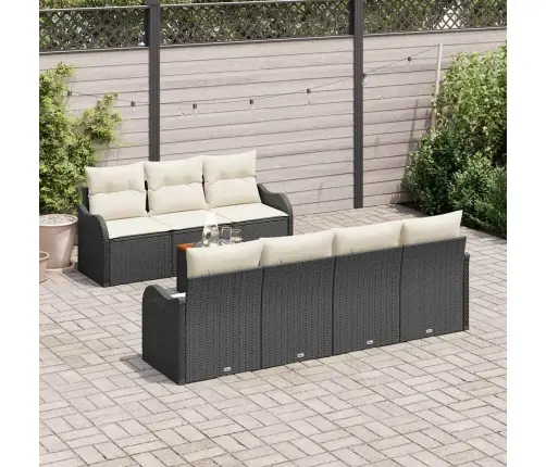 Dārza Dīvānu Komplekts 8 Pcs Melns, Balts Liels Rotangpalma Vidaxl