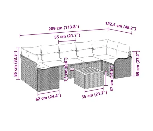 Dārza Dīvānu Komplekts 8 Pcs Pelēka Liels Vidaxl
