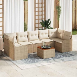 Dārza Dīvānu Komplekts 8 Pcs Bēšs Un Balts Vidaxl