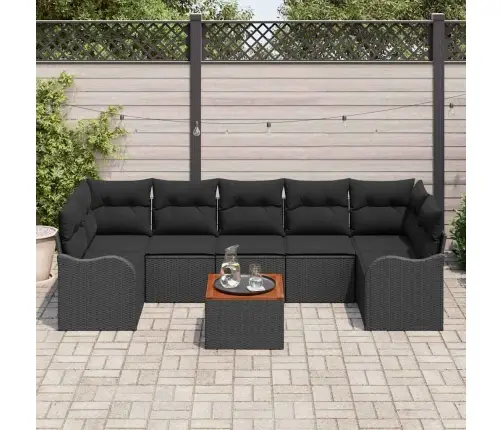 Sodo Sofų Rinkinys Su Saugykla 8 Pcs Juoda Poliratanas