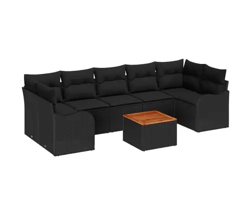 Sodo Sofų Rinkinys Su Saugykla 8 Pcs Juoda Poliratanas