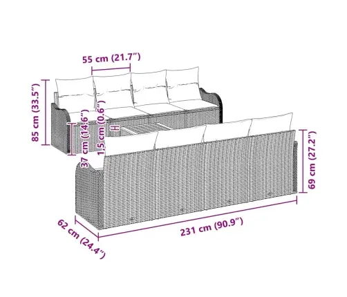 Dārza Dīvānu Komplekts Pelēks 9 Pcs Pelēka Lieli Vidaxl