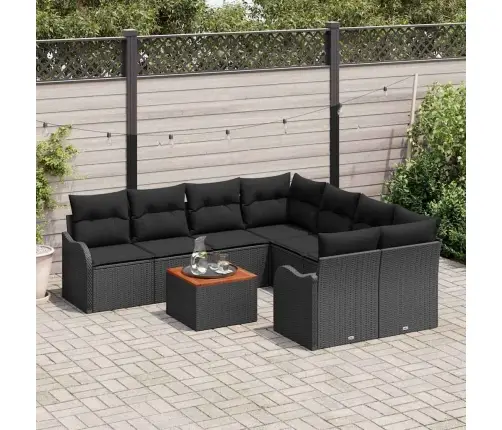 Dārza Dīvānu Komplekts 9 Pcs Melna Liels Ratan, Koks Vidaxl