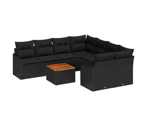 Dārza Dīvānu Komplekts 9 Pcs Melna Liels Ratan, Koks Vidaxl
