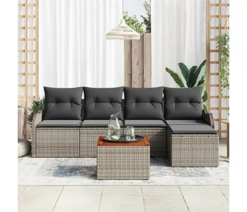 Sodo Sofų Rinkinys Su Saugykla 6 Pcs Pilka Poliratanas