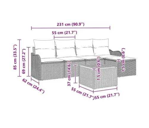 Sodo Sofų Rinkinys Su Saugykla 6 Pcs Pilka Poliratanas