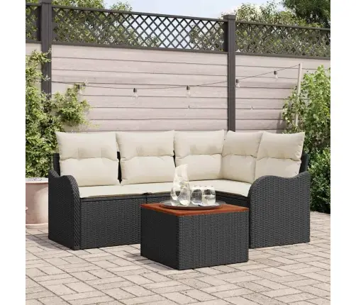 Dārza Sofa Komplekts 5 Pcs Melns, Balts Vidēja Ratan, Koks Vidaxl