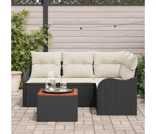 Dārza Sofa Komplekts 5 Pcs Melns, Balts Vidēja Ratan, Koks Vidaxl