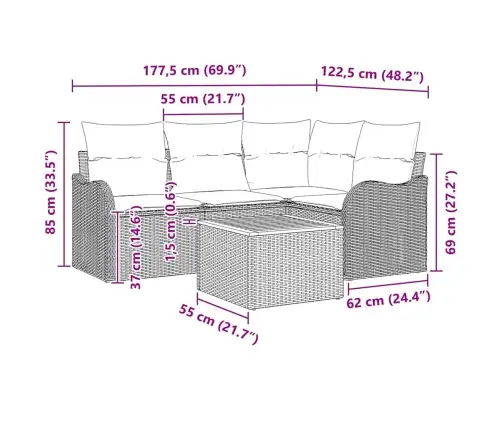 Dārza Sofa Komplekts 5 Pcs Melns, Balts Vidēja Ratan, Koks Vidaxl