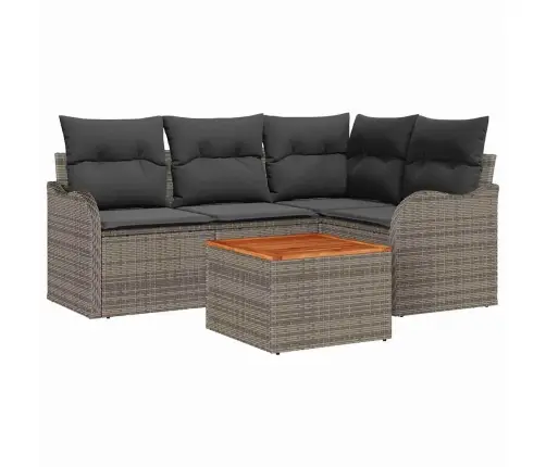 Sodo Sofų Rinkinys Su Saugykla 5 Pcs Pilka Poliratanas