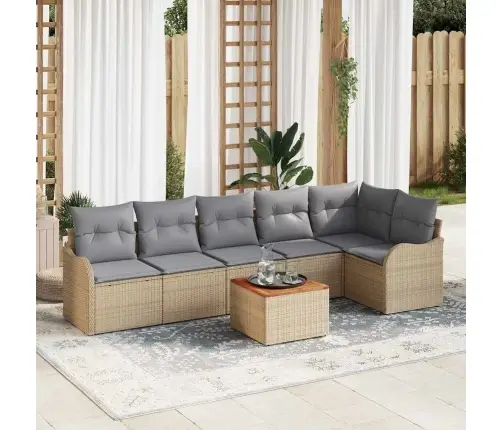 Sodo Sofų Rinkinys 7 Pcs Smėlio Ir Šviesiai Pilkos Spalvos