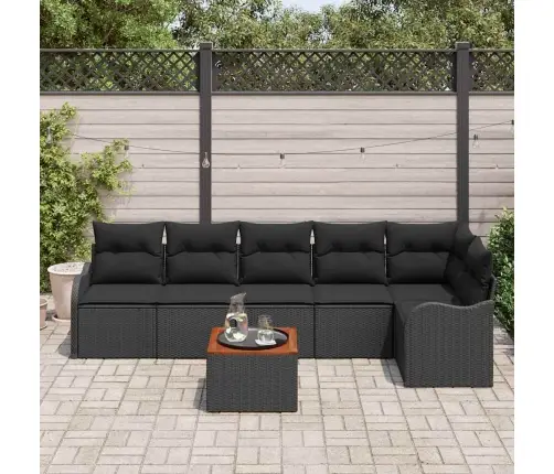 Dārza Dīvānu Komplekts 7 Pcs Melna Liels Ratan, Koks Vidaxl