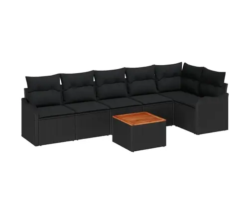 Dārza Dīvānu Komplekts 7 Pcs Melna Liels Ratan, Koks Vidaxl
