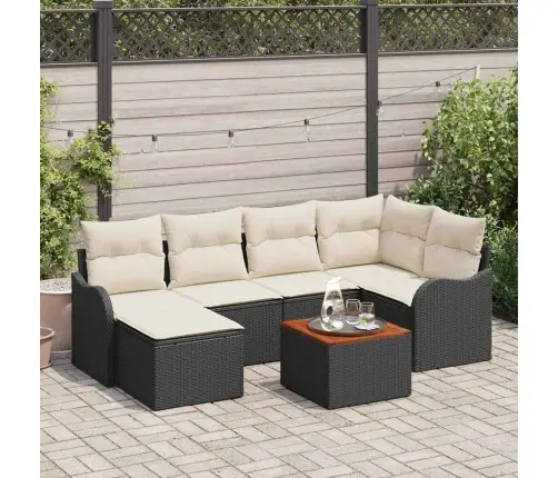 Dārza Dīvāns 7 Pcs Melns, Balts Liels Rotangpalma & Audums Vidaxl