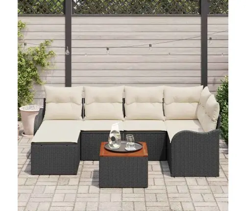 Dārza Dīvāns 7 Pcs Melns, Balts Liels Rotangpalma & Audums Vidaxl