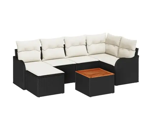 Dārza Dīvāns 7 Pcs Melns, Balts Liels Rotangpalma & Audums Vidaxl