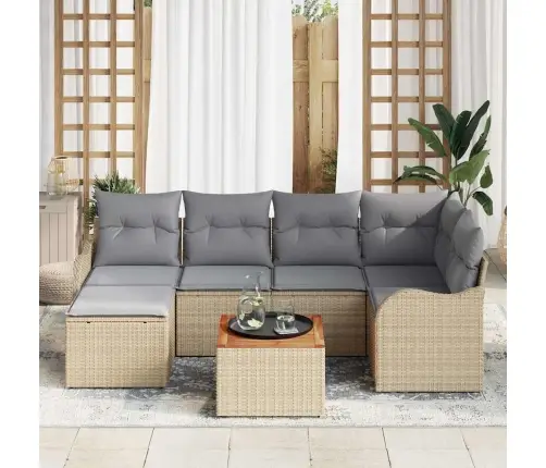 Dārza Dīvānu Komplekts 7 Pcs Bežs, Gaiši Pelēks Liels Vidaxl