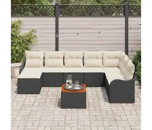 Sodo Sofų Rinkinys 9 Pcs Juoda Ir Balta