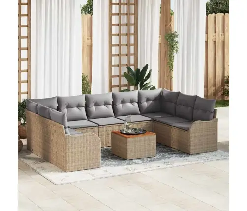 Sodo Sofa Rinkinys 10 Pcs Smėlio Ir Šviesiai Pilkos Spalvos