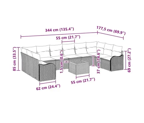 Dārza Dīvānu Komplekts 11 Pcs Bežs, Gaiši Pelēks Liels Vidaxl