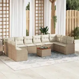 Sodo Sofų Rinkinys 11 Pcs Smėlio Ir Balta